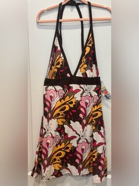 SURFACE Cotton Floral Print Halter Tie Neck Sundress M NWT